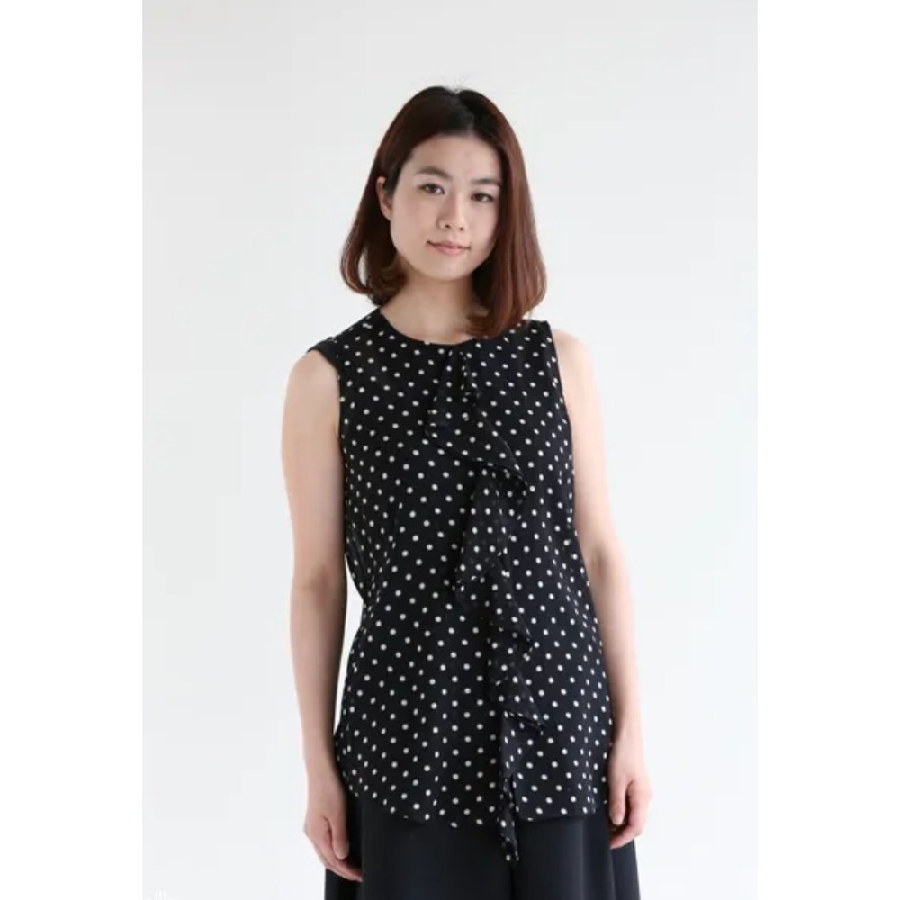 Theory Jastrid Haze Dot Silk Sleeveless‎ Blouse in Black White Size S